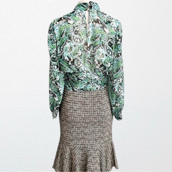 Zara Paisley Print High Neck Ruched Blouse Green + Multi SZ L - Picture 7 of 12